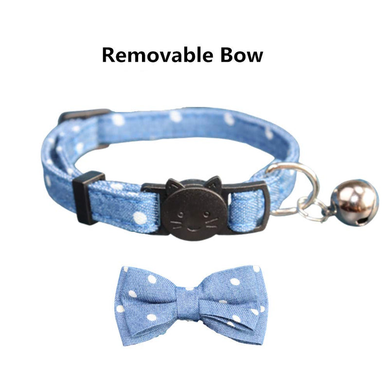 THAIN Cat Collar Breakaway with Bell and Bow Tie Safety Buckle with Name Tag Plaid Pattern Fruit Design Denim Dots Adjustable 7-11 inches for Kitten Cats - BeesActive Australia