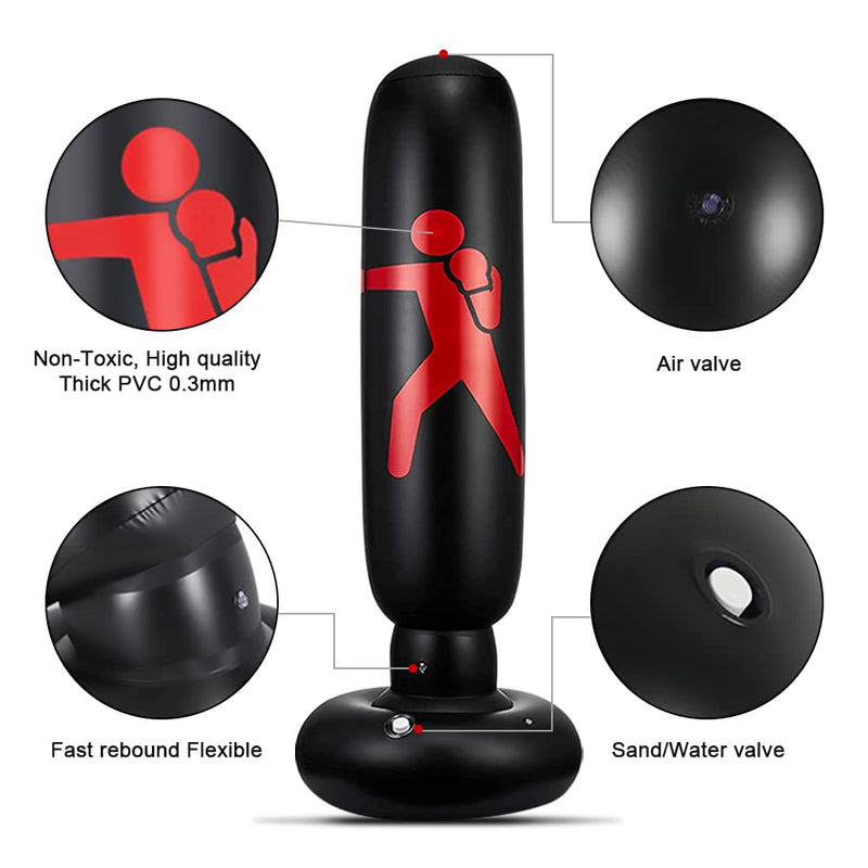 ASRAS Inflatable Punching Bag for Kids, 63 inch Kids Punching Boxing Bag Freestanding,immediate Bounce Back Boxing Bag, Fitness Punch Bag for Practicing Karate Black - BeesActive Australia