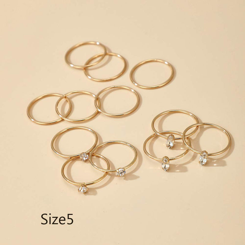 Missgrace Boho Gold Rhinestones Ring Set Finger Rings Sets Vintage Carved Knuckle Rings for Women and Girls 12 Pcs - BeesActive Australia