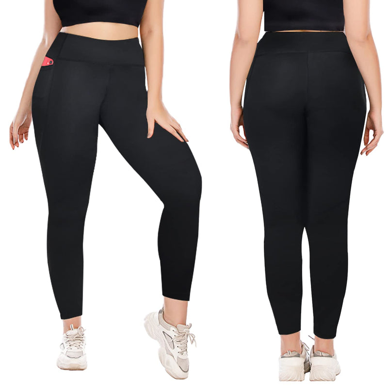 FULLSOFT Plus Size Leggings for Women with Pockets-Stretchy X-Large-3X Tummy Control High Waist Workout Black Yoga Pants 1-3 Pack Black,black,black - BeesActive Australia