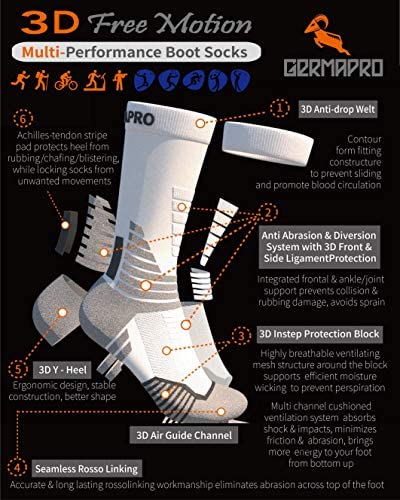 GermaPro Hiking Work Boot Socks for Men & Women w/Anti-Stress Moisture Wicking Germanium & Coolmax All Season 2 pairs Large - BeesActive Australia