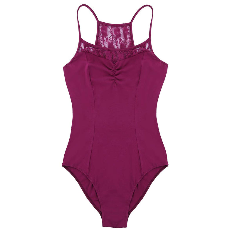 [AUSTRALIA] - MSemis Women Spaghetti Straps Ballet Dance Camisole Leotard Lace Criss Cross Back Gymnastics Bodysuit Wine Red Small 