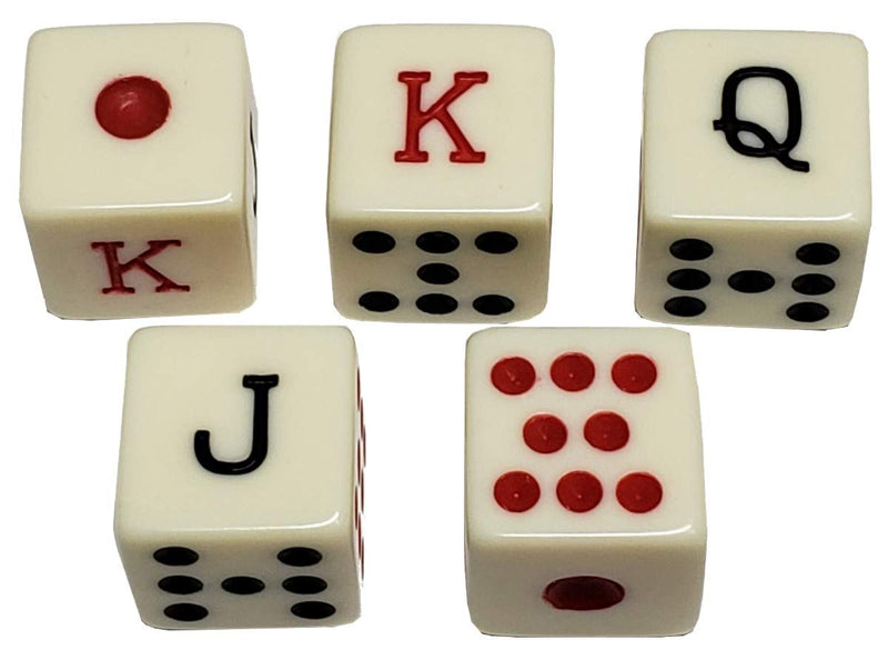 Set of 16mm Poker Dice Squared Corners and Black PU Leather Dice Cup Plush Felt Lined - Gift Boxed Spanish Poker (Ivory), Black/Black Cup - BeesActive Australia