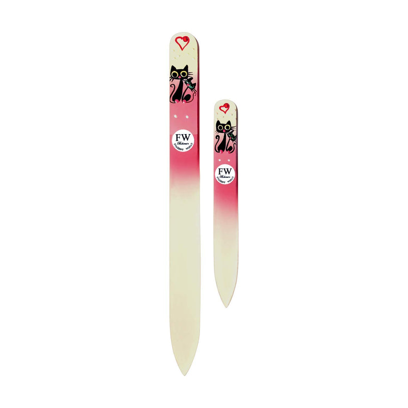 Crystal Glass Nail Files Hand Painted - Gift Set of 2 Cats - Original Czech Product for natural and acrylics nails (Pink-White) Pink-White - BeesActive Australia