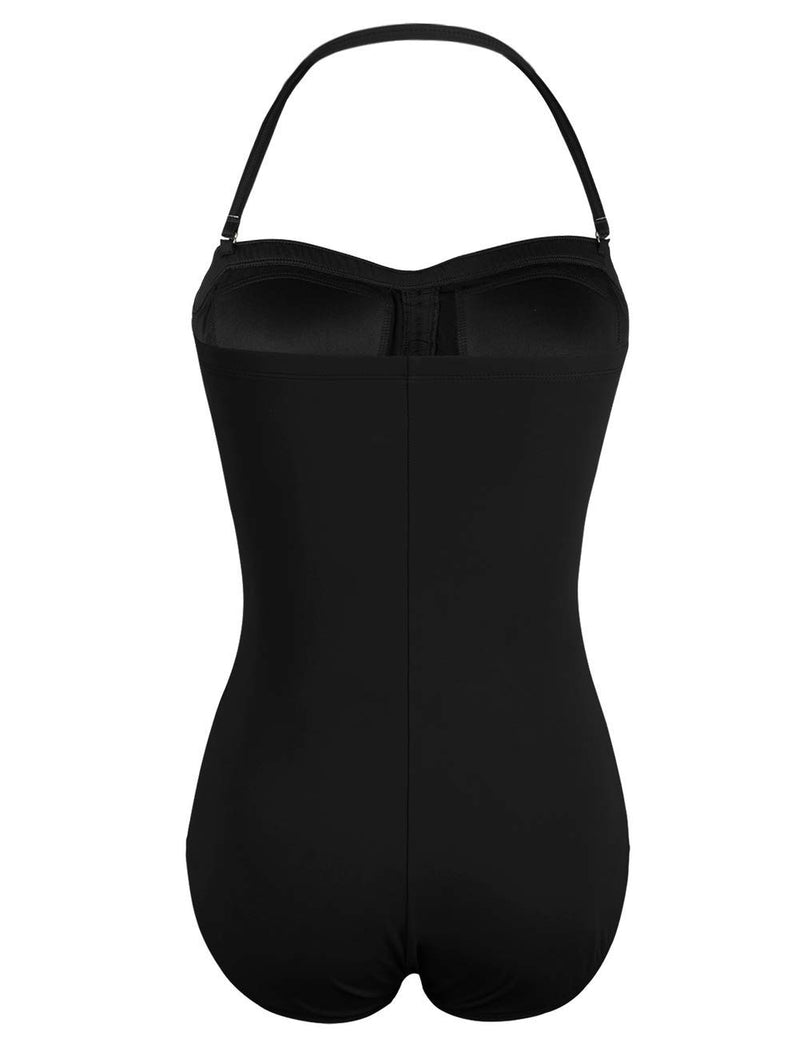 [AUSTRALIA] - Hilor Women's One Piece Swimsuits Bandeau Bathing Suits with Front Drawstring Black 10 