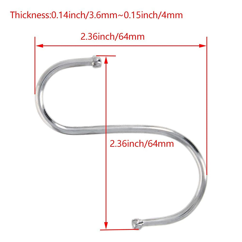 Juvielich 2.5" Wall Mounted S Shaped Hook Hangers for Towel Bag Key Kitchen Utensils, Thickness 3.6-4mm / 0.14"-0.16" Silver Colored, 20 Pcs - BeesActive Australia
