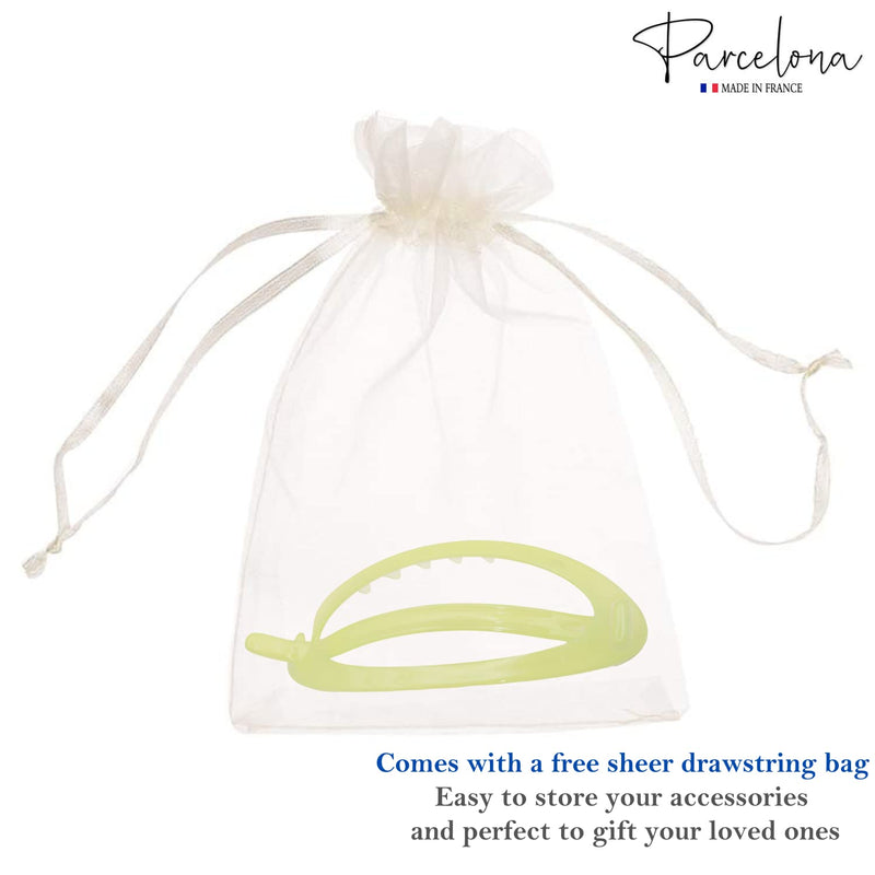 Parcelona French Oval Simple 4 1/4" Large Cellulose Acetate Metal Free Hair Barrette Clips Ponytail Non Slip Fashion Durable Styling Women Hair Accessories Hair Clip for Girls, Made in France(Neon Lemon Green) Neon Lemon Green - BeesActive Australia