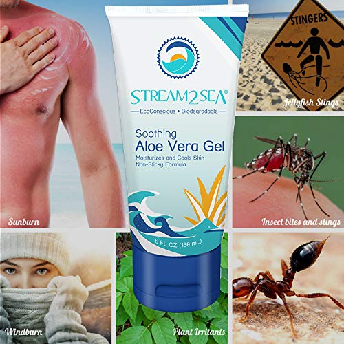 Stream2Sea Soothing Aloe Vera Gel - All Natural Underwater Sting and Sunburn Relief - After Sun Care for Face and Body Easy to Absorb Hydration Moisturizing Formula, 6 oz - BeesActive Australia