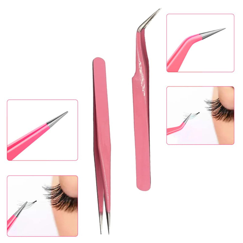2 Pcs Eyelash Extension Tweezers, Nail Art Tweezers, Stainless Steel Straight and Curve Tip Tweezers, for Eyelash Extensions - BeesActive Australia
