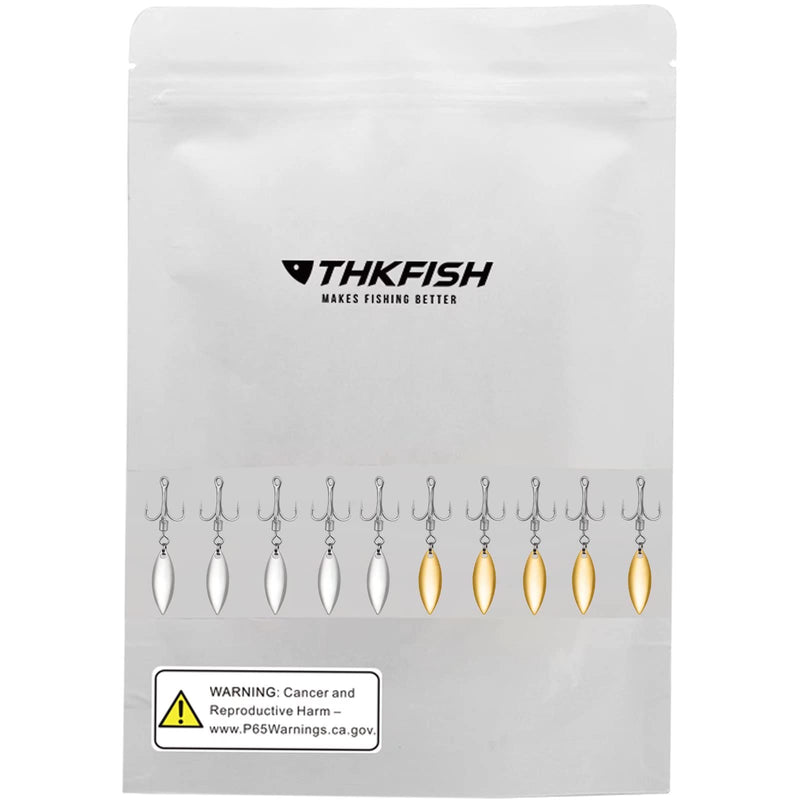 THKFISH Bladed Treble Hooks with Willow Blade Replacement Treble Hooks for Trout Bass Freshwater Saltwater Sliver/Glod 10pcs #4#6#8 #4-10PCS GLOD - BeesActive Australia