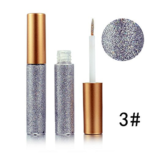 Liquid Glitter Eyeliner 3 Color Metallic Glitter Sparkling Eyeliner Face Eye Cosmetic Glow Shimmer Makeup Glitter Eye Shadow Long Lasting Sparkling Eyeliner Eye Shadow Gold Brown,Silver and Pink 3 Count (Pack of 1) - BeesActive Australia