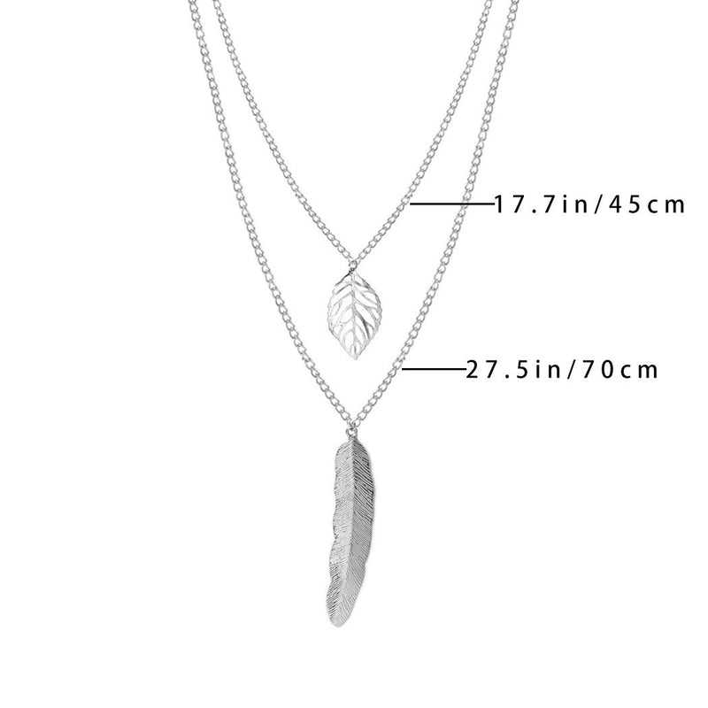 Aetorgc Boho Layered Necklace Real Leaves and Feather Pendant Necklaces Jewelry for Women and Girls (Gold) Gold - BeesActive Australia