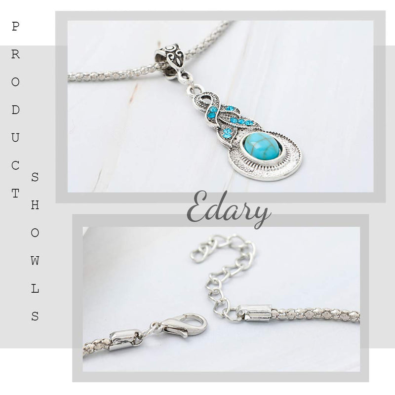 Edary Bohemian Necklace Turquoise Pendant Necklaces Silver Necklace Chain Jewelry for Women and Girls - BeesActive Australia