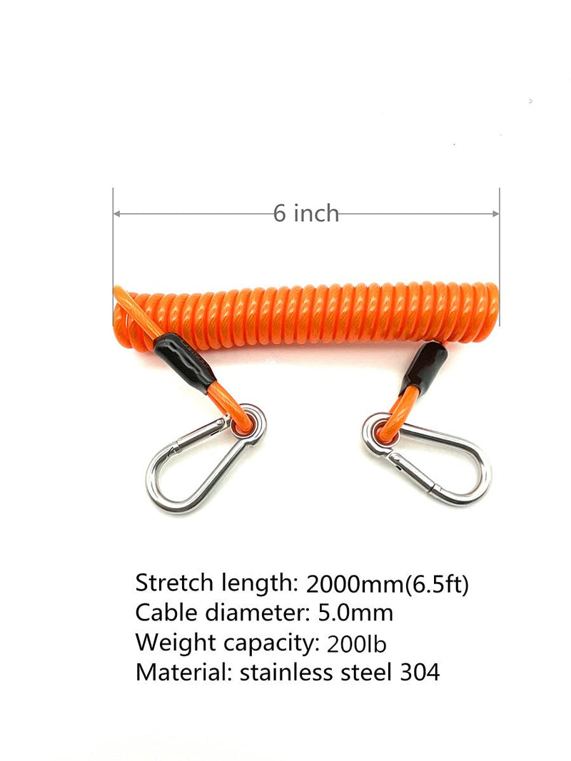 LORADAR Fishing Coiled Lanyard Stainless Steel Inside Heavy Duty Fishing Safety Rope Extension Cord Tether for Deep Sea Fishing Tools Rod Kayak Paddles Orange 6.5 Feet - BeesActive Australia