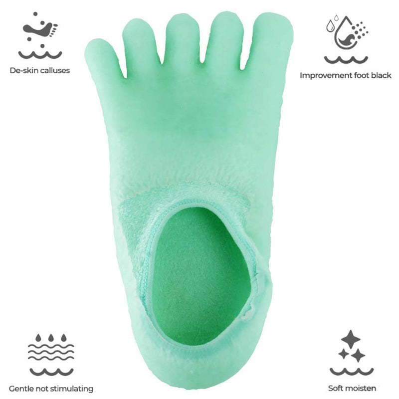 5-Toe Gel Moisturizing Socks for Men and Women by JERN to Repair Dry Feet, Cracked Heels, Rough Skin, Calluses, Cuticles - Foot Spa Socks with Essential Oils Used with Lotions for Pedicure Soft Skin Aqua Green - BeesActive Australia