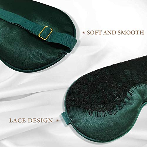 Ayygift 2Pack Soft Silk Sleeping Mask Pretty Lace Eye Mask Good Sleep Eyeshade Eye Cover (Yellow Dark Green) Lace 2pack_yellow Dark Green - BeesActive Australia