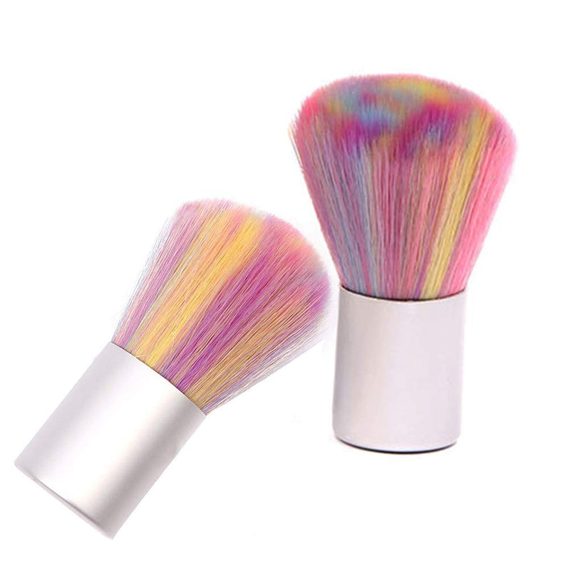 2pcs Small Nail Art Duster Brush, Rainbow Nail Dust Cleaning Brush Powder Remover for Acrylic UV Gel Kabuki Nail Brushes Makeup Tools - BeesActive Australia