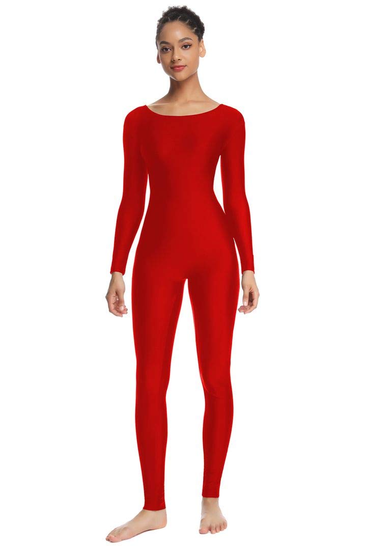 [AUSTRALIA] - OVIGILY Women's Long Sleeve Unitard Dance Costume Spandex Full Body Suits Red X-Large 