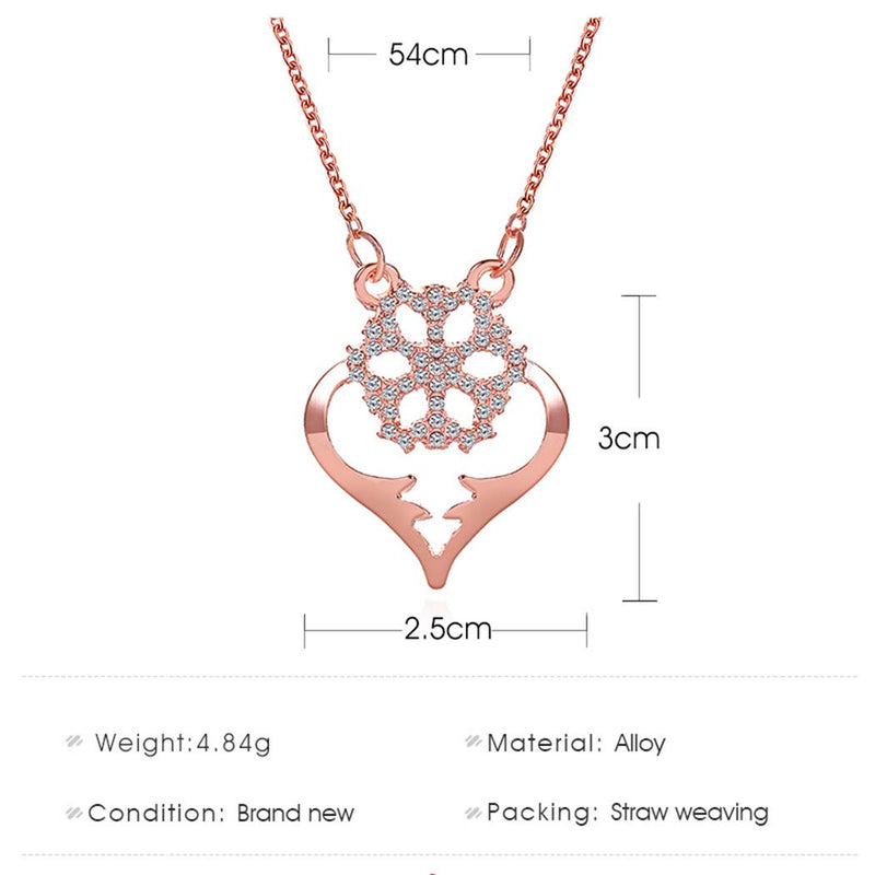 TseanYi Snowflake Flower Pendant Necklace Rose Gold Heart Love Necklace Choker Cubic Zirconia CZ Necklace Chain Jewelry for Women and Girls (Rose Gold) - BeesActive Australia