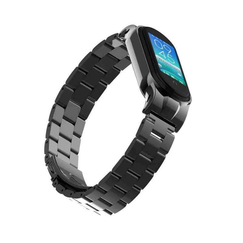 T-BLUER Band Compatible with Xiaomi Mi Band 5/Mi Band 6 Bands,Stainless Steel Metal Wrist Strap Wristband WatchBand Bracelet Accessories for Xiaomi Miband 5/6,No Tracker Included Style2-Black - BeesActive Australia