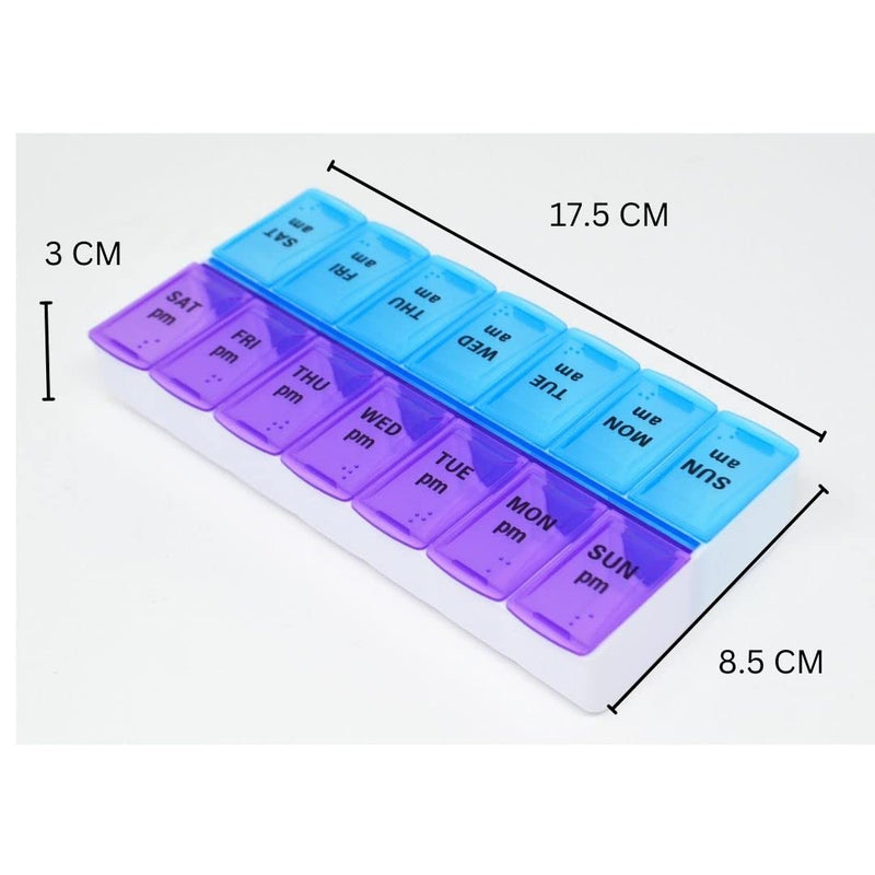Pill Box, Seven Day AM, and PM Daily Pill Organizer, Medicine Storage Box for Medication and Supplements, 14 Large Compartments - 2 Times a Day Locking Compartments, Purple, Blue (Pack of 2) Pack of 2 - BeesActive Australia
