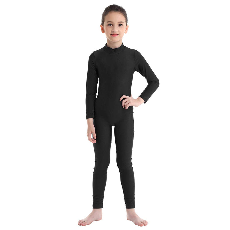 [AUSTRALIA] - zdhoor Kids Girls Ballet Dance Unitard Gymnastics Leotard Dancewear Mock Neck Ankle Length Spandex Bodysuit Black 5-6 