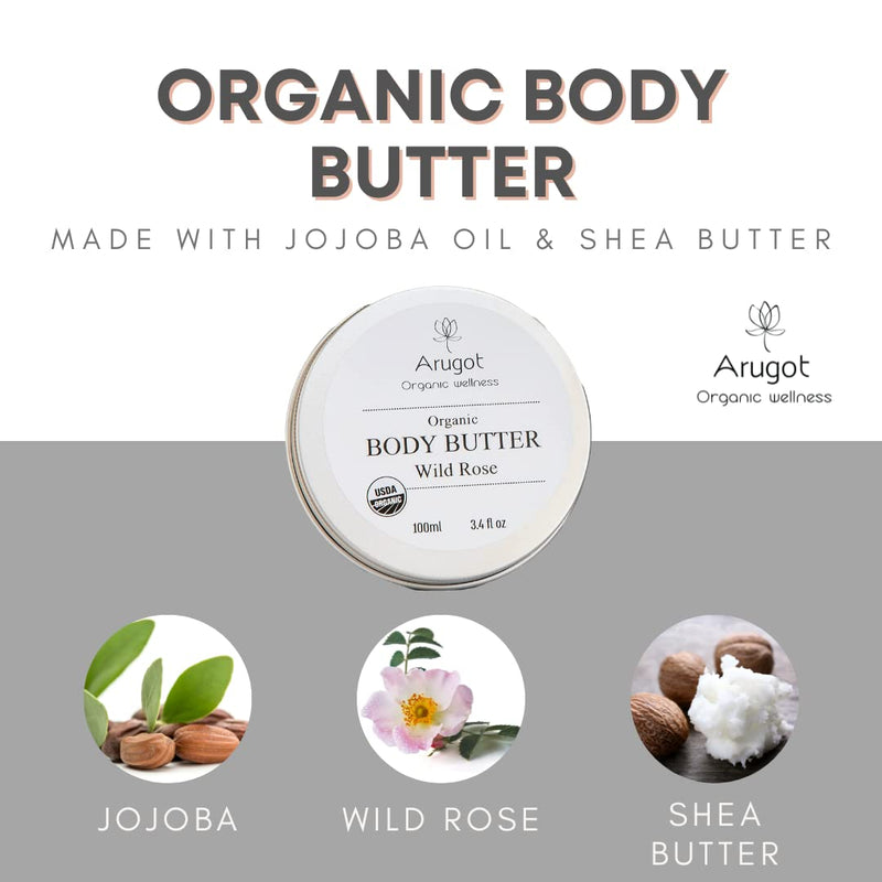 Arugot Organic (USDA Certified) Wild Rose Natural Nourishing Body Butter, Made in Israel | Moisturizing Cream with Shea Butter for Happy Skin - Paraben Free & Vegan Friendly, 120ml - BeesActive Australia
