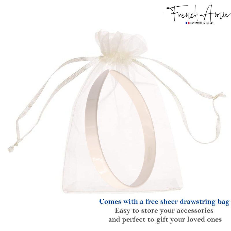 French Amie Wide 1/2" Celluloid Handmade Non Slip Grip Hair Headbands for Women, Made in France (Solid Ivory) Solid Ivory - BeesActive Australia