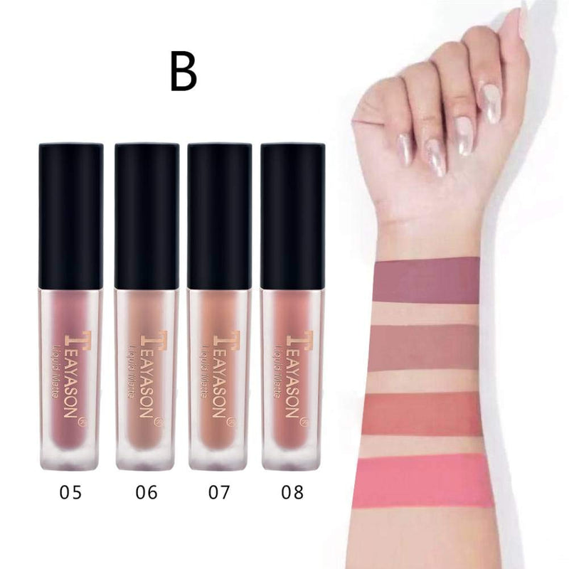 4 Colors Lipstick Set Velvet Lips Tint Kit Matte Liquid Lipstick Waterproof Long Lasting Nude Lip Gloss (B) B - BeesActive Australia