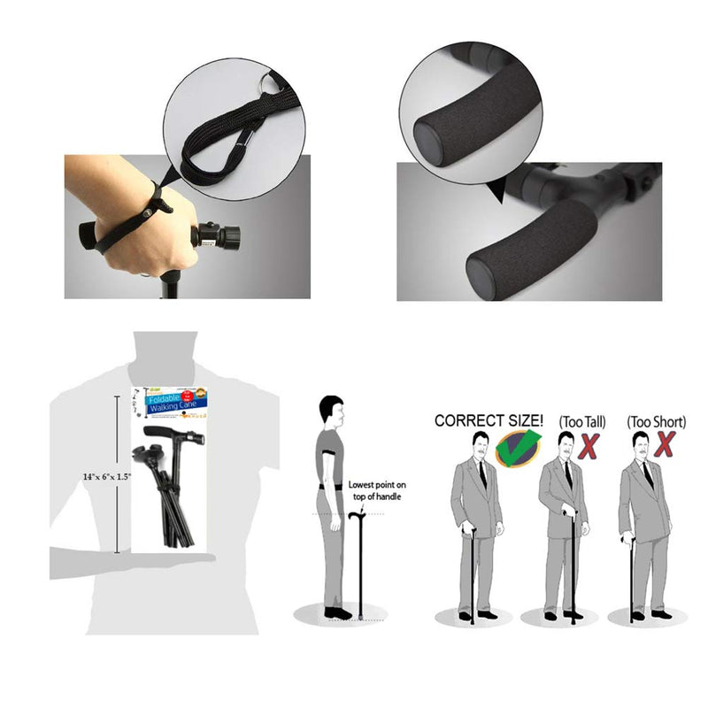 Folding Cane with Led Light, Adjustable Canes and Walking Sticks for Arthritis Disabled and Elderly T-Handle - BeesActive Australia