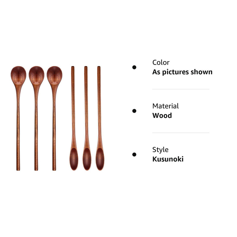 Wooden Coffee Spoons Long Handle Small Wooden Stir Spoon Korean Rice Spoons Wooden Teaspoon Handmade Wood Mixing Spoon for Kitchen Stirring (kusunoki, 6 Pieces) - BeesActive Australia