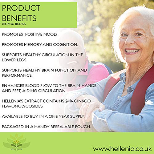 Hellenia Ginkgo Biloba | Highly Dosed 50:1 Extract 6000mg | High Strength | 180 Capsules | Manufactured in The UK - BeesActive Australia