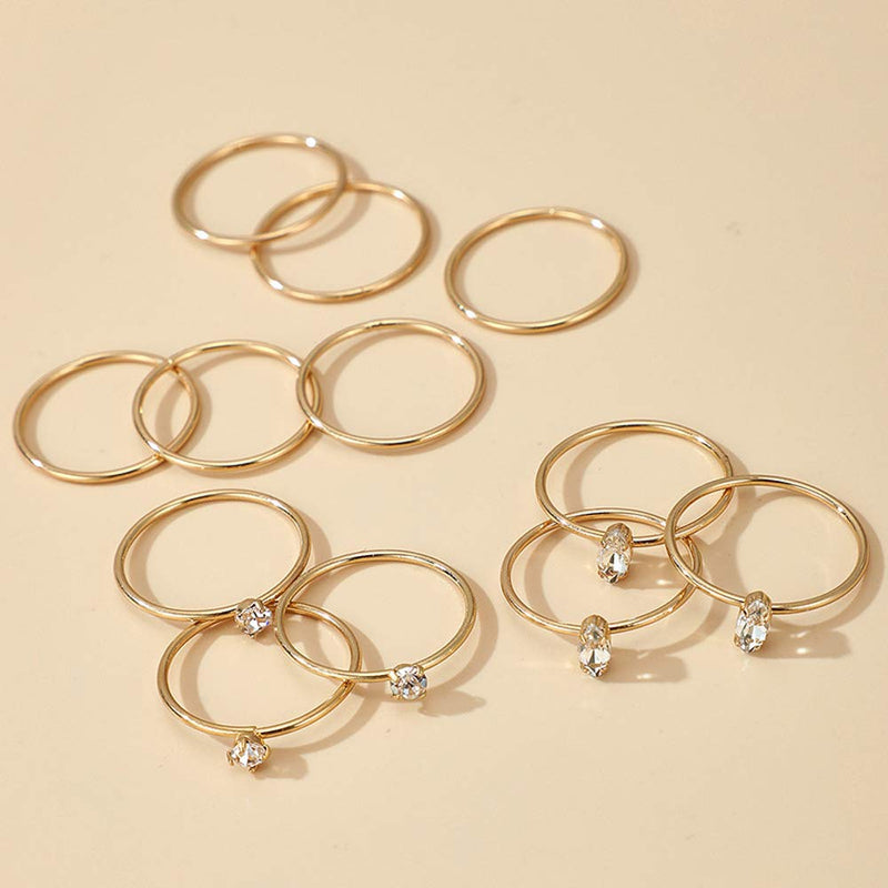 Missgrace Boho Gold Rhinestones Ring Set Finger Rings Sets Vintage Carved Knuckle Rings for Women and Girls 12 Pcs - BeesActive Australia