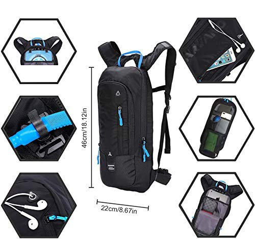 Arvano Hydration Pack Bike with 2l Water Bladder,Small Mountain Biking Backpack Lightweight Bicycle Daypack,6l Mini Rucksack for Cycling MTB Skiing Snowboarding,Day Hiking Bag Running Pouch Women Men Black - BeesActive Australia