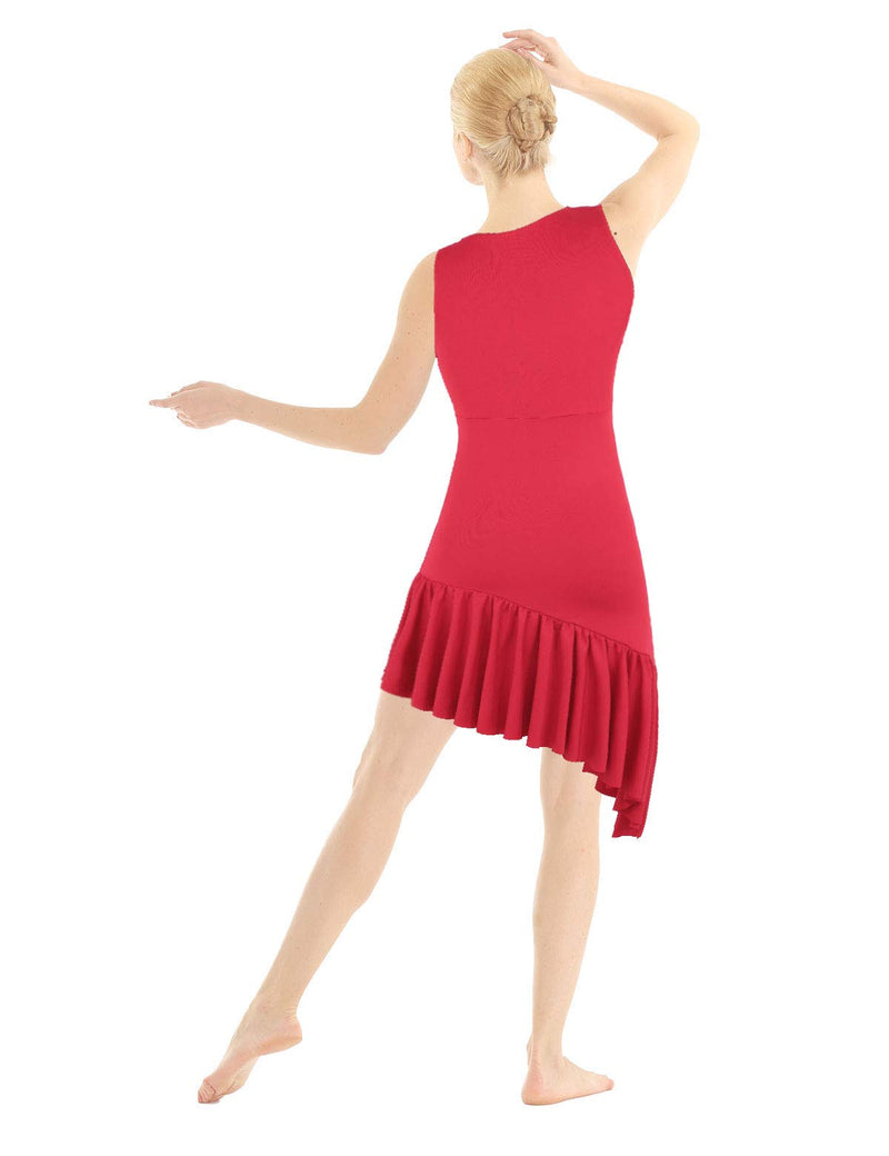 [AUSTRALIA] - TiaoBug Women's Latin Dance Dress Sleeveless V-Neck Ruffled Asymmetric Dancing Costume Red X-Large 