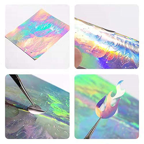 New Trend Halloween Holographic Fire Flame Nail Art Decals,Flame Reflections Nail Stickers - DIY Nail Foils Tape Adhesive Decoration 16PCS - BeesActive Australia