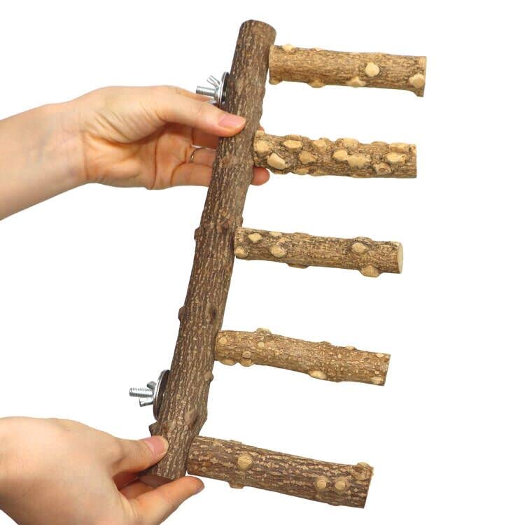 Bird Ladder Perch Cage Nature Wood Stand Parrot Chew Toy for Small Animal Medium - BeesActive Australia