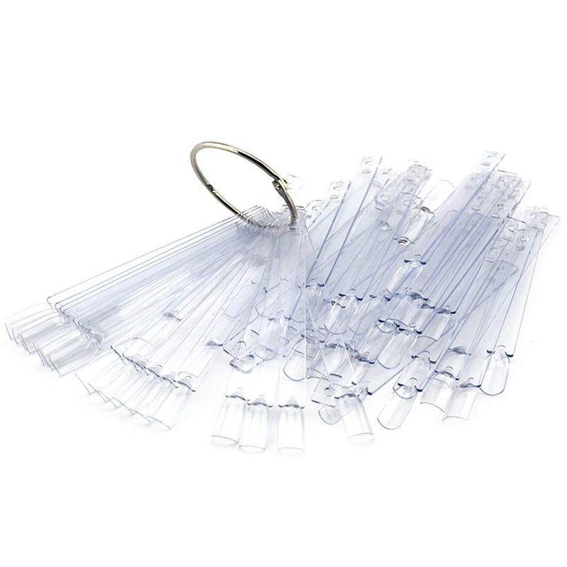 JASSINS 50 Pcs Clear Fan-shaped False Nail Swatch Sticks Nail Polish Practice Display Art Tips Nail Sample Sticks With Metal Split Ring A#-Transparent 50 - BeesActive Australia