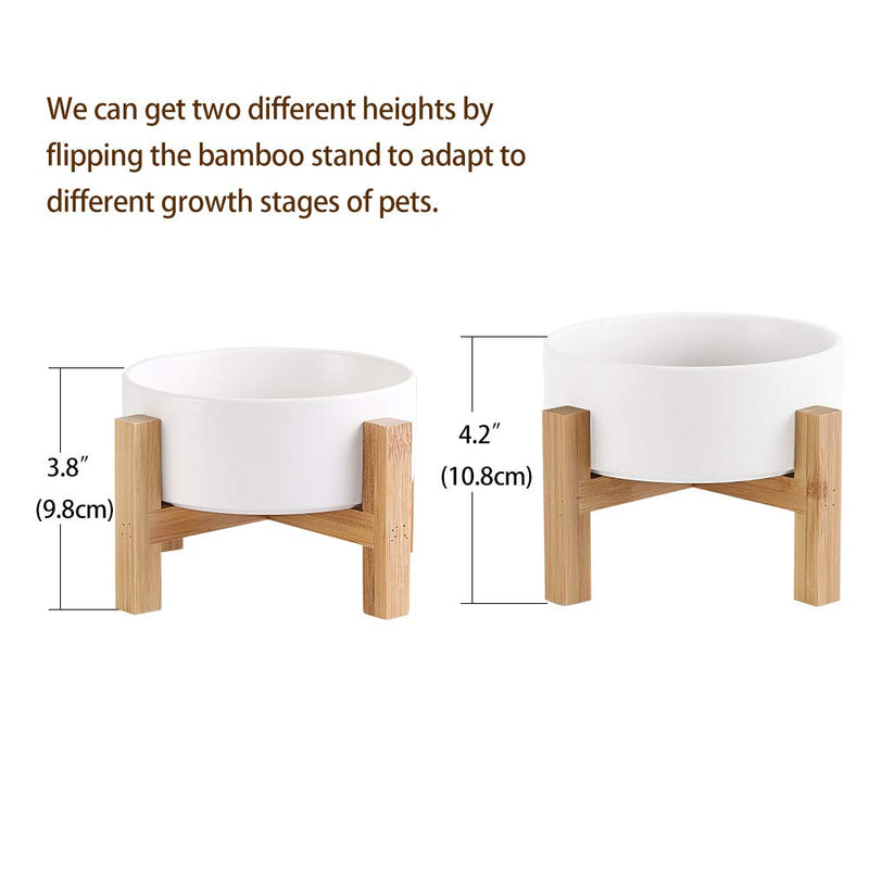 Ceramic Elevated Raised Cat Bowls ,Cat Food Dish with Stand, Raised Cat Food or Water Bowls Anti Vomiting,Pet Bowl with Anti Slip Rubber pad,Stress Free for Cats and Small Dogs（400ML/13.5OZ White - BeesActive Australia