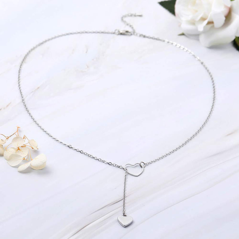 Jovono Boho Love Necklace Silver Heart Pendant Necklaces Chain Jewelry Adjustable for Women and Girls - BeesActive Australia
