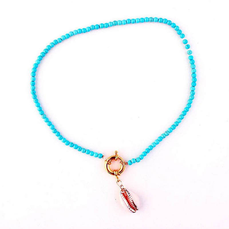 Jovono Boho Shell Penan Necklaces Fashion Beaded Choker Necklace Chain Jewelry for Women and Girls (Blue) Blue - BeesActive Australia
