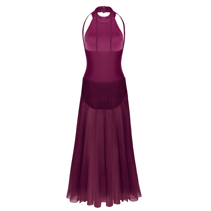 [AUSTRALIA] - dPois Womens Adult Mock Neck Sleeveless Lyrical Ballet Dance Camisole Leotard Tulle Mesh Dress Dancewear Costume XX-Large(Bust: 35.0"/88cm) Burgundy 