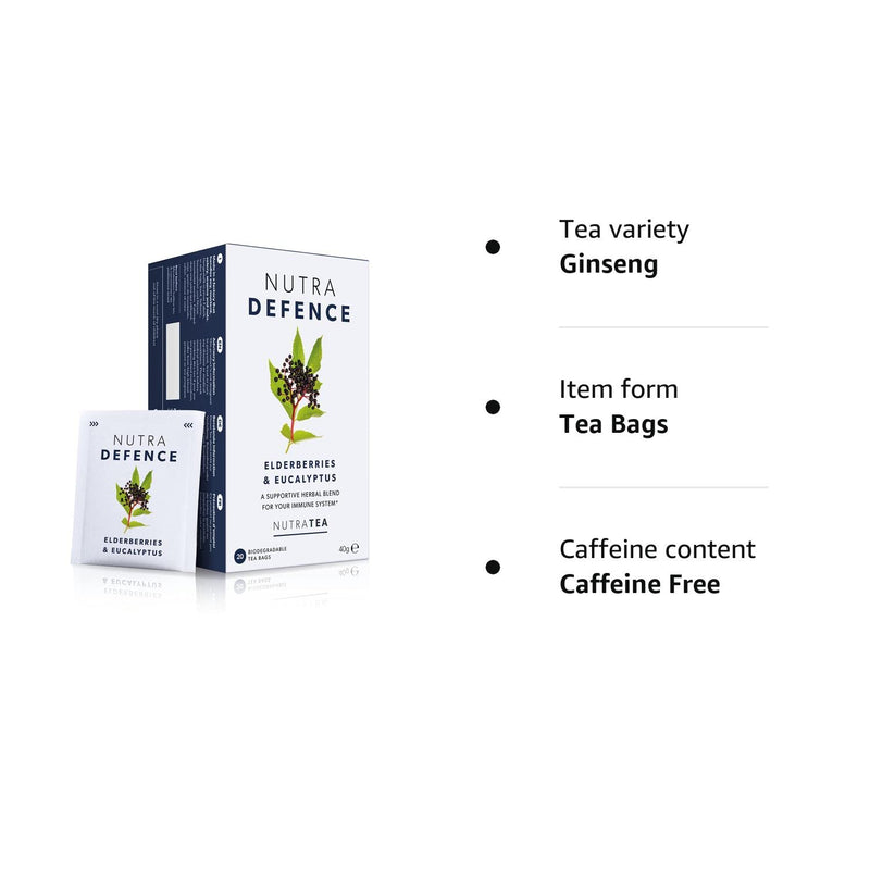 NUTRADEFENCE - Cold and Flu Tea | Cough Tea | Immune Tea - Providing Immune Support - Includes Eucalyptus, Elderberry and Mullein - 20 Enveloped Tea Bags - by Nutra Tea - Herbal Tea 20 Count (Pack of 1) - BeesActive Australia