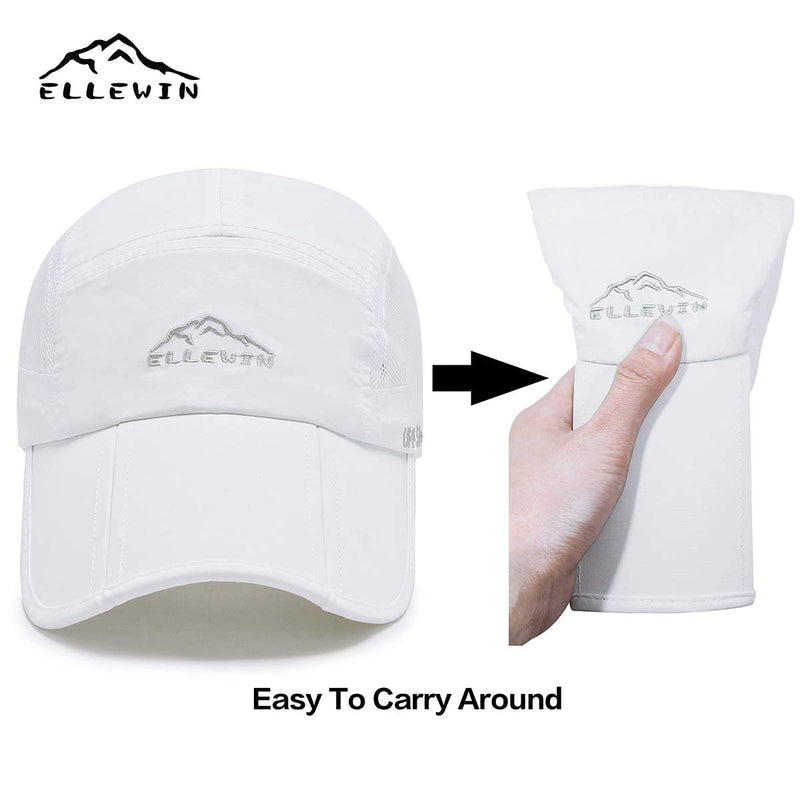 ELLEWIN Unisex Baseball Cap UPF 50 Unstructured Hat with Foldable Long Large Bill White-m/L - BeesActive Australia