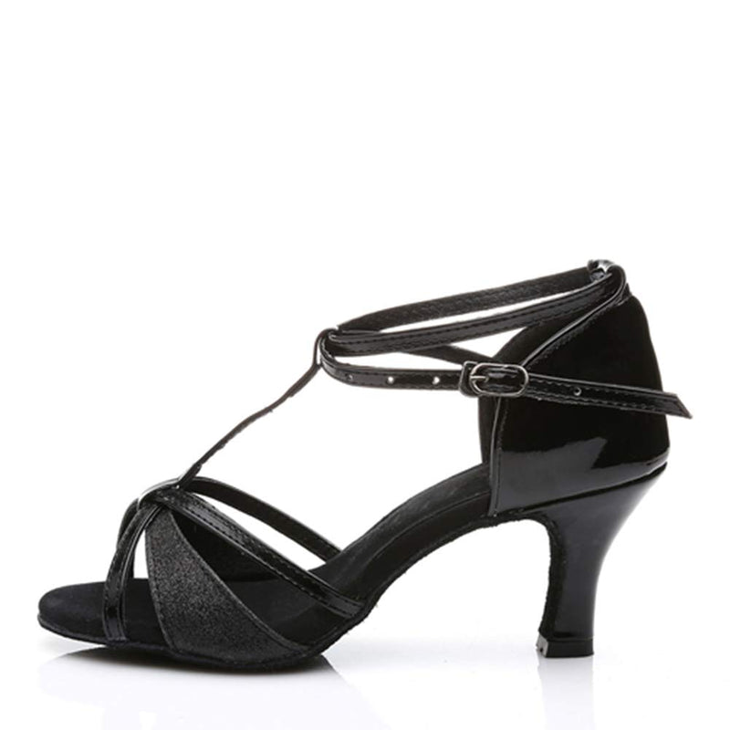 [AUSTRALIA] - Dress First Dance Shoes Women Latin Salsa Bachata Shoes Suede Sole Wedding Performance Dance Shoes 2.76'' Heel 8.5 Black 