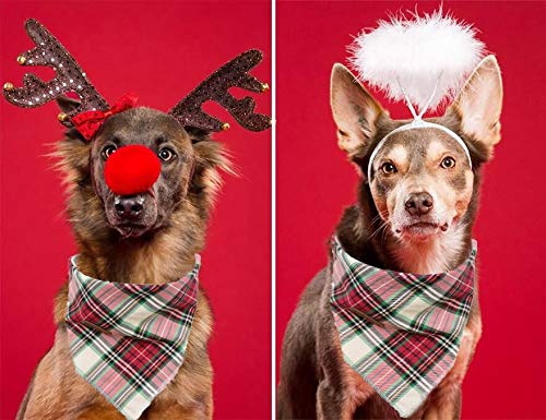 Elegant little tail 1PCS Pet Dog Bandana Washable Reversible Cotton Bibs Scarf, Adjustable Square Dog Kerchief for Small to Large Dogs and Cats Large (1 Count) Red Plaid - BeesActive Australia