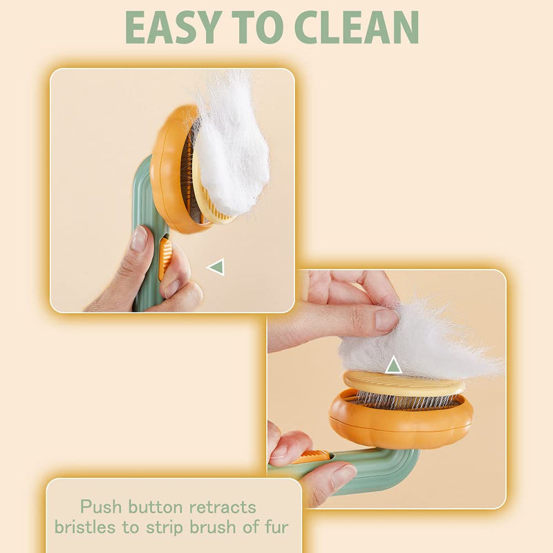 Awpland Pet Pumpkin Self Cleaning Slicker Brush, Cat Massage Comb with Button and Soft Bent Pain-Free Bristles for Shedding and Grooming, Removes Loose Undercoat Gently Tool for Dogs Cats Puppy Rabbit Orange - BeesActive Australia
