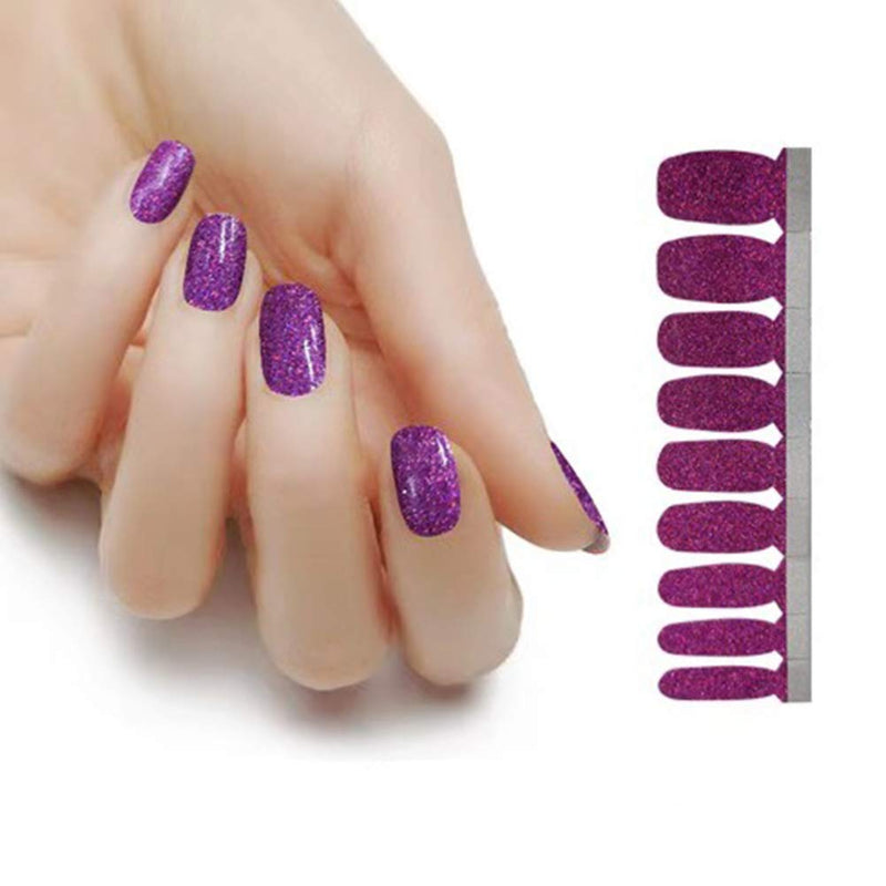 BornBeauty Purple Full Nail Stickers Glitter Strips Salon Effects Adhesive Wraps for Women Girls Fingers and Toes with Nail File DIY Manicure Kits (Purple) - BeesActive Australia