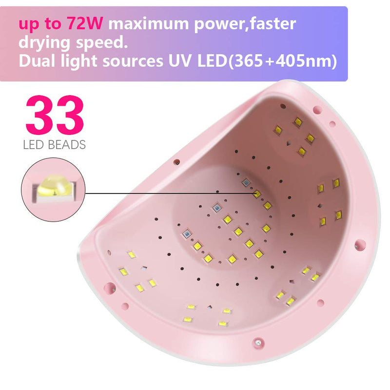 UV LED Nail Lamp 72W Nail Dryer for Gel Polish with 4 Timer Setting Automatic Sensor Gel Lamp Nail Dryer Double Light Source Professional Nail Art Tools Accessories White - BeesActive Australia