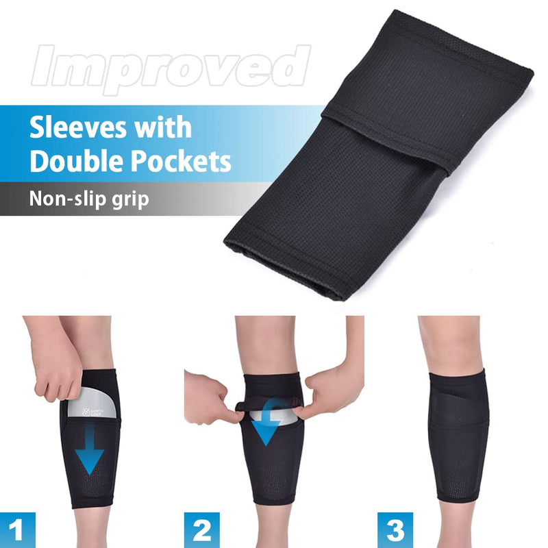 Northdeer Soccer Shin Guards for Kids Adults incl. Sleeves with Optimized Insert Pocket - Protective Soccer Equipment for Boys Girls Men Black M (4'7"-5'3") - BeesActive Australia